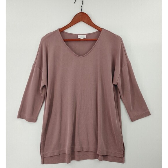J Jill Pure Jill Top Womens Medium Pink Modal Blend V-Neck 3/4 Sleeve Sweatshirt - Picture 1 of 9